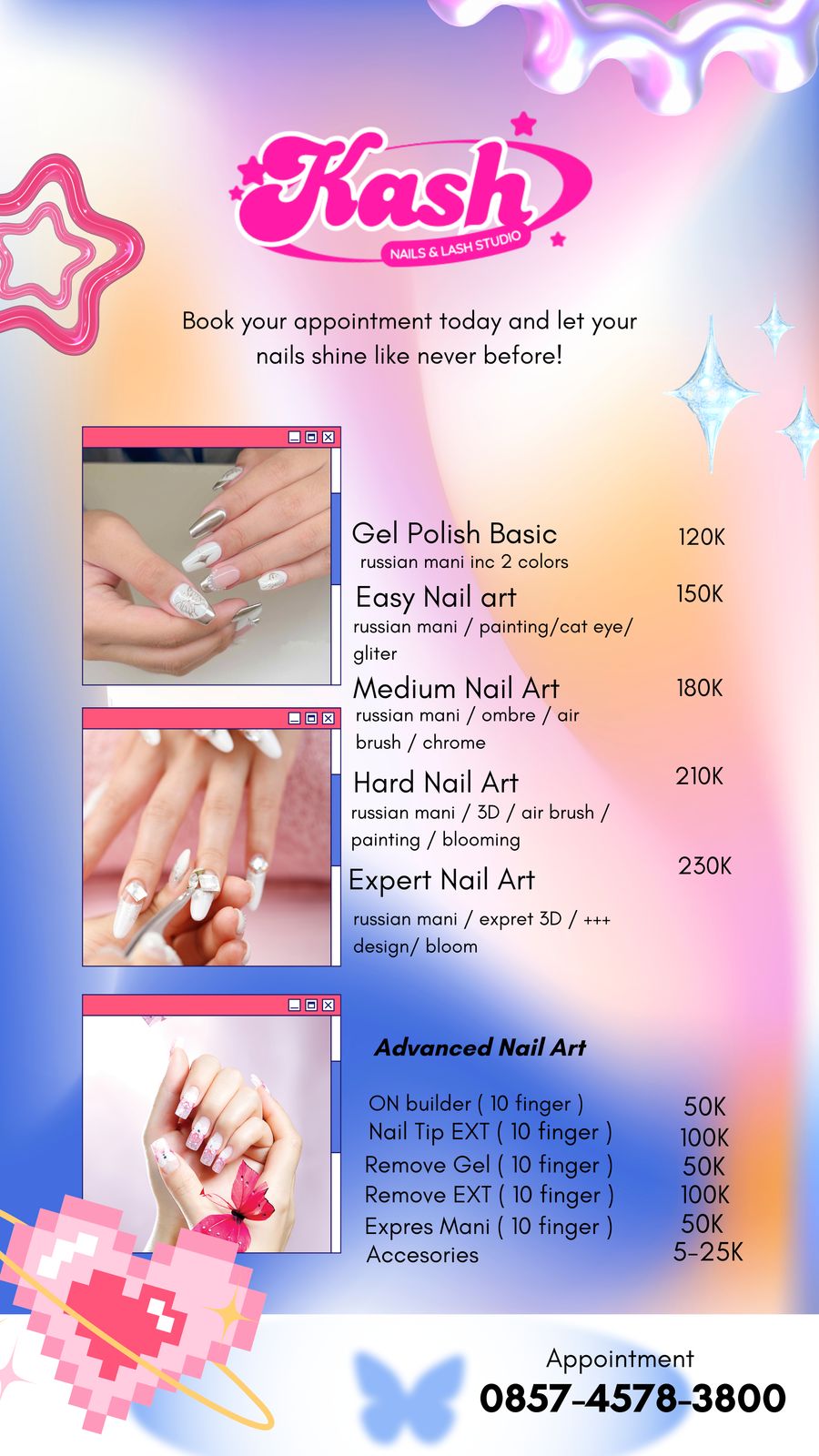 Kash beauty studio bandung nail art price list